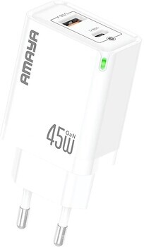 Фото Amaya E45D Wall Charger USB+USB-C QC3.0 GaN 45W White (84595)