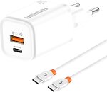Фото Amaya E48D PD33W+QC3.0 1USB-A/1C USB Type-C Cable White (84593)