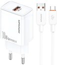 Фото Amaya E59S QC3.0 18W 1USB-A USB Type-C Cable White (84590)