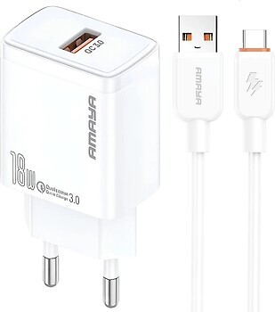 Фото Amaya E59S QC3.0 18W 1USB-A USB Type-C Cable White (84590)