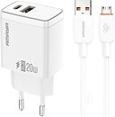 Фото Amaya E67D PD20W+QC3.0 1USB-A/1C Micro-USB Cable White (84587)