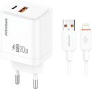 Фото Amaya E77D PD20W+QC3.0 1USB-A/1C Lightning Cable White (84578)