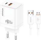 Фото Amaya E77D PD20W+QC3.0 1USB-A/1C Micro-USB Cable White (84580)