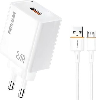 Фото Amaya E79D 2.4A 1USB-A Micro-USB Cable White (84577)