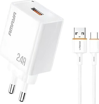 Фото Amaya E79D 2.4A 1USB-A USB Type-C Cable White (84576)