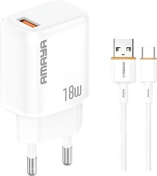 Фото Amaya U79S QC3.0 18W 1USB-A USB Type-C Cable White (84566)