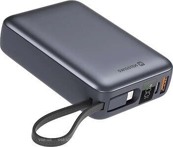 Фото Swissten Built-in Cables USB-C and Lightning 22.5W 20000 mAh Silver (8595217490598)