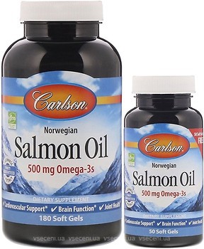 Фото Carlson Labs Norwegian Salmon Oil 500 мг 180+50 капсул (CAR-01504)