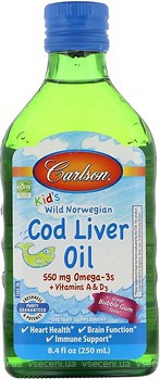 Фото Carlson Labs Kids Norwegian Cod Liver Oil со вкусом жевательной резинки 250 мл (CAR-13630)