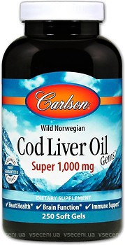 Фото Carlson Labs Cod Liver Oil Super 1000 мг 250 капсул (CAR-01302)