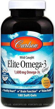 Фото Carlson Labs Wild Caught Elite Omega-3 1600 мг со вкусом лимона 180 капсул (CAR-01712)