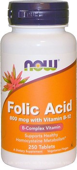 Фото Now Foods Folic Acid 800 мкг with Vitamin B-12 250 таблеток (00476)