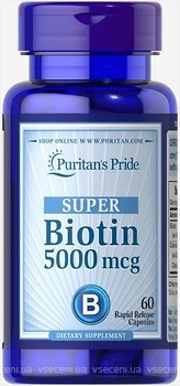 Фото Puritan's Pride Biotin 5000 мкг 60 капсул