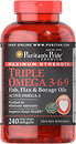 Фото Puritan's Pride Maximum Strength Triple Omega 3-6-9 Fish, Flax & Borage Oils 240 капсул