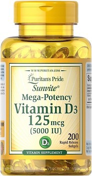 Фото Puritan's Pride Vitamin D3 5000 IU 200 капсул