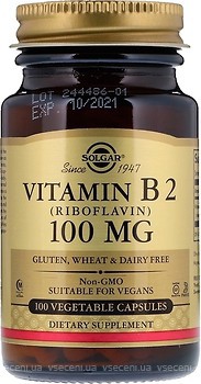 Фото Solgar Vitamin B2 Riboflavin 100 мг 100 капсул (SOL03050)