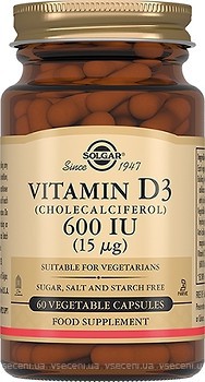 Фото Solgar Vitamin D3 Cholecalciferol 600 IU 60 капсул