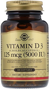 Фото Solgar Vitamin D3 Cholecalciferol 5000 IU 100 капсул (SOL19377)