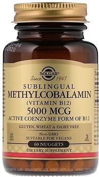 Фото Solgar Sublingual Methylcobalamin Vitamin B12 5000 мкг 60 таблеток (SOL01959)