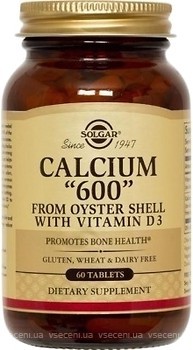 Фото Solgar Calcium 600 from Oyster Shell with Vitamin D3 60 таблеток (SOL00415)