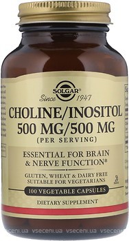 Фото Solgar Choline/Inositol 500 мг/500 мг 100 капсул (SOL00850)