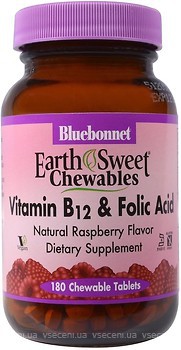 Фото Bluebonnet Nutrition EarthSweet Chewables Vitamin B12 & Folic Acid со вкусом малины 180 таблеток