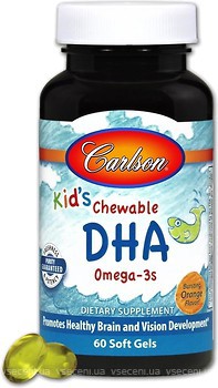 Фото Carlson Labs Kids Chewable DHA со вкусом апельсина 60 капсул (CAR-01570)