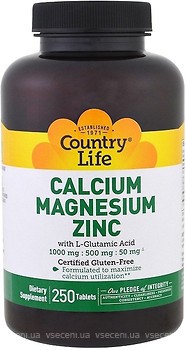 Фото Country Life Calcium Magnesium Zync 250 таблеток (CLF-02604)