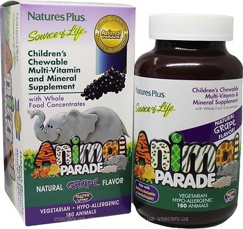 Фото Nature's Plus Animal Parade Childrens Chewable Multi со вкусом винограда 180 таблеток (29986)