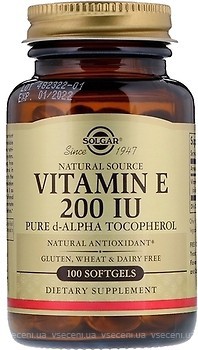 Фото Solgar Natural Vitamin E 200 IU Pure d-Alpha Tocopherol 100 капсул (SOL03481)