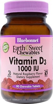 Фото Bluebonnet Nutrition EarthSweet Chewables Vitamin D3 со вкусом малины 1000 мкг 90 таблеток