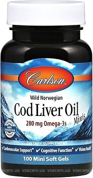 Фото Carlson Labs Wild Norwegian Cod Liver Oil 100 мини капсул (CAR-01311)