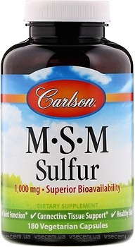 Фото Carlson Labs MSM Sulfur 1000 мг 180 капсул (CAR-08722)