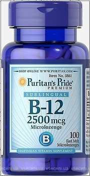 Фото Puritan's Pride Vitamin B-12 2500 мкг 100 леденцов