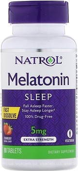 Фото Natrol Melatonin 5 мг со вкусом клубники 90 таблеток (NTL05865)
