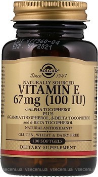 Фото Solgar Vitamin E 100 Mixed Tocopherols 100 капсул (SOL03461)