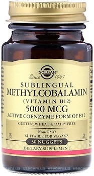 Фото Solgar Sublingual Methylcobalamin Vitamin B12 5000 мкг 30 таблеток (SOL01958)