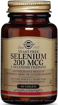 Фото Solgar Yeast-Free Selenium 200 мкг 100 таблеток (SOL02541)