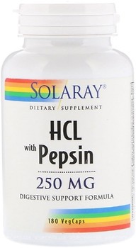 Фото Solaray HCL with Pepsin 250 мкг 180 капсул (SOR04816)