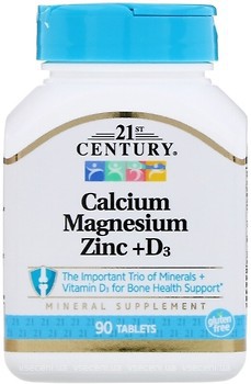 Фото 21st Century Calcium Magnesium Zinc + D3 90 таблеток (22263)