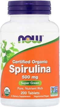 Фото Now Foods Spirulina Certified Organic 500 мг 200 таблеток (02698)