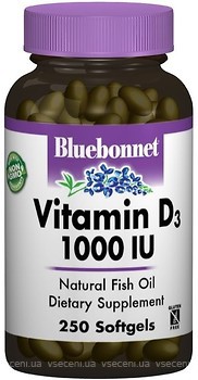 Фото Bluebonnet Nutrition Vitamin D3 1000 IU 250 капсул (BLB0309)