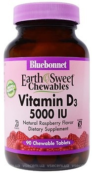 Фото Bluebonnet Nutrition EarthSweet Chewables Vitamin D3 со вкусом малины 5000 мкг 90 таблеток (BLB0366)
