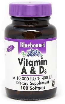 Фото Bluebonnet Nutrition Vitamin A And D3 10 000 IU/400 IU 100 капсул (BLB0300)