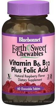 Фото Bluebonnet Nutrition Vitamin B6 B12 + Folic Acid со вкусом малины 60 таблеток (BLB0445)