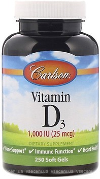 Фото Carlson Labs Vitamin D3 25 мкг (1.000 IU) 250 капсул (CAR-01452)
