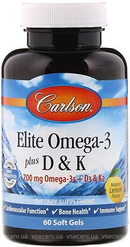 Фото Carlson Labs Elite Omega-3 Plus D And K со вкусом лимона 60 капсул (CAR-17510)