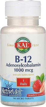 Фото KAL B12 Adenosylcobalamin со вкусом клубники 1000 мкг 90 таблеток