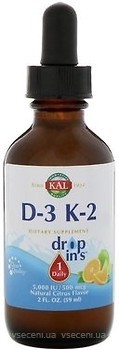 Фото KAL Vitamin D-3 K-2 Drop Ins со вкусом апельсина 59 мл (CAL41369)
