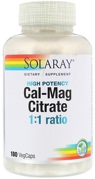 Фото Solaray Cal-Mag Citrate 1:1 Ratio 180 капсул (SOR04525)